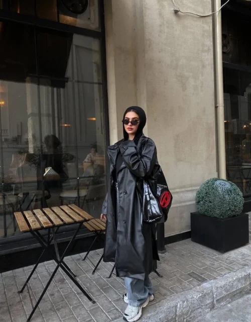 Black Oversized Faux Leather Coat